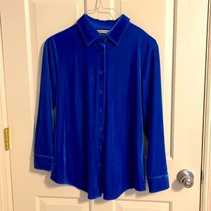 Soft Surroundings Blue velvet velour boyfriend button up top Petite Small